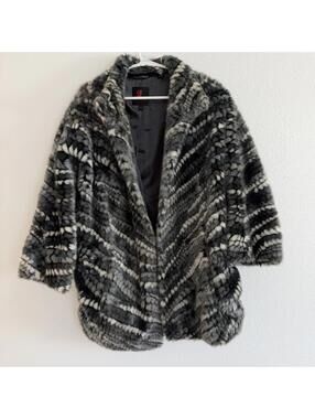 Vintage Y2K Striped Faux Fur Coat Sz XL Regency Glam